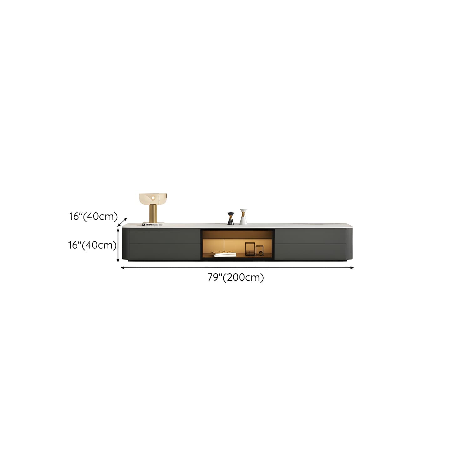 Grey Stone TV Stand with Drawers and Cabinet and No Cable Management for Modern-Style Long TVs - image 13