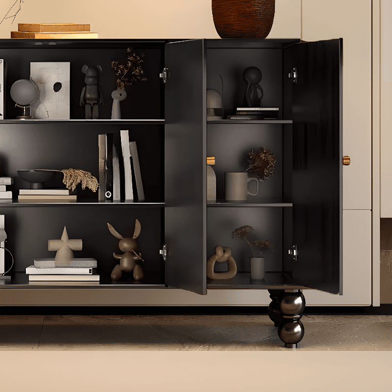 Asian Unattached Scratch-repellent Midnight Black Lumber Utility Storage Cabinet with Pull Knobs & Closet - image 11