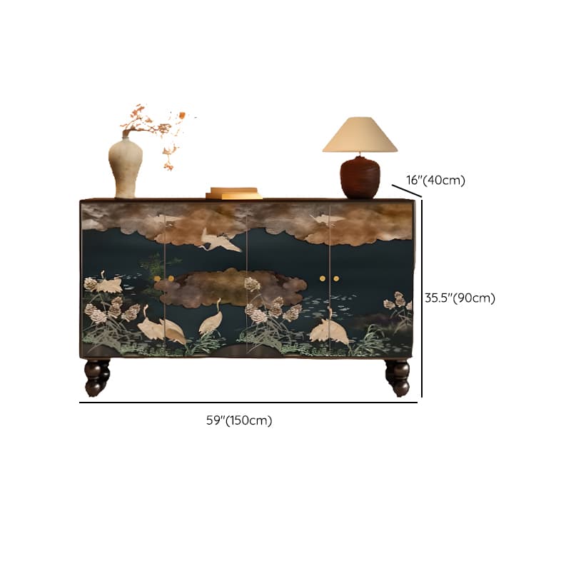 Asian Unattached Scratch-repellent Midnight Black Lumber Utility Storage Cabinet with Pull Knobs & Closet - image 15