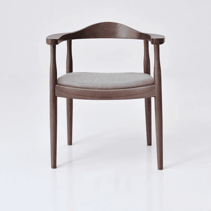 Scandinavian Timber Outlined Leatherette/Linen Firm Arm Chair with Exposed Back and Armrest - image 4