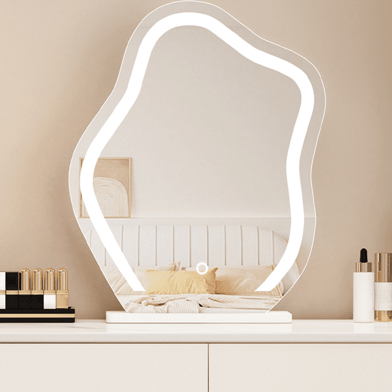 Large/Standard Stone Vanity Set with White Upholstered Chair, 5/8 Drawers, Mirror Lights, and Lighting