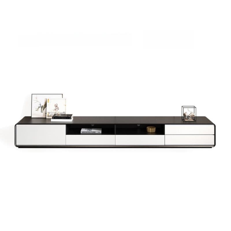 Wooden TV Stand with Shelf, 4 Drawers, Closet, Cable Management, and Open-air Storage