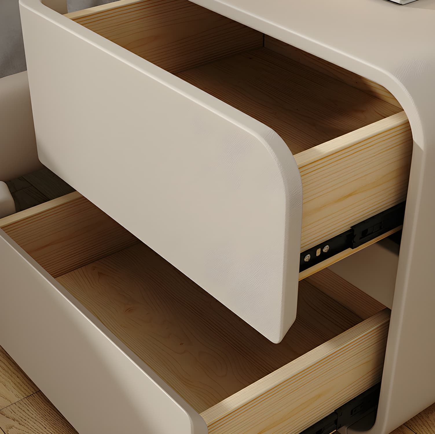 Rounded Corners Nightstands Solid Wood with Silent Buffer Guide Rail - image 9