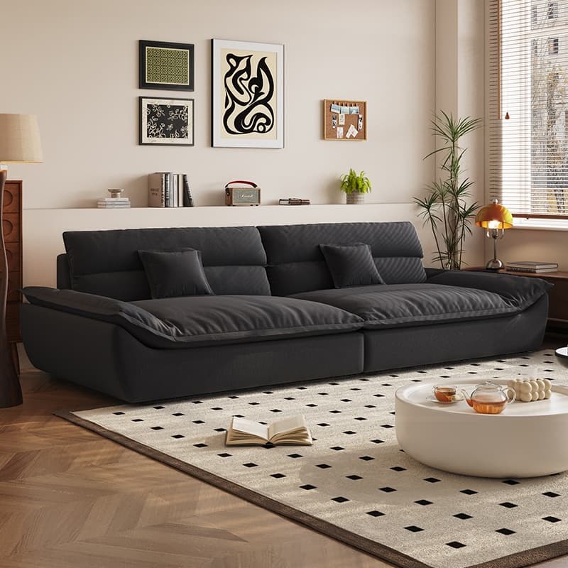 Modish Solid Color Stain Resistant Standard Sofa in Light Gray/Mocha/Off-White, 2-seater with 2 Pillows - image 3
