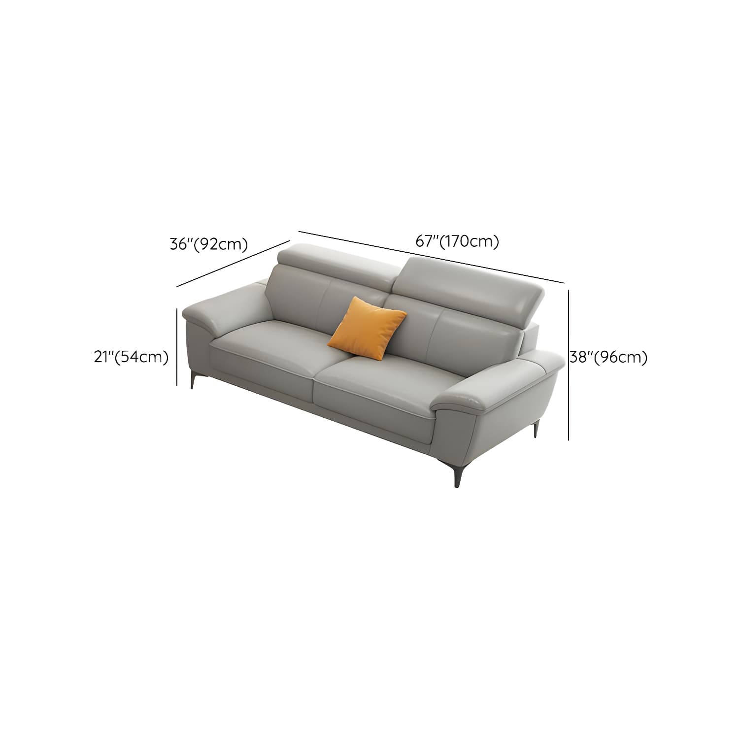 Modern Genuine Leather Sectional Sofa with Pillow Top Arms and Black Legs - image 14