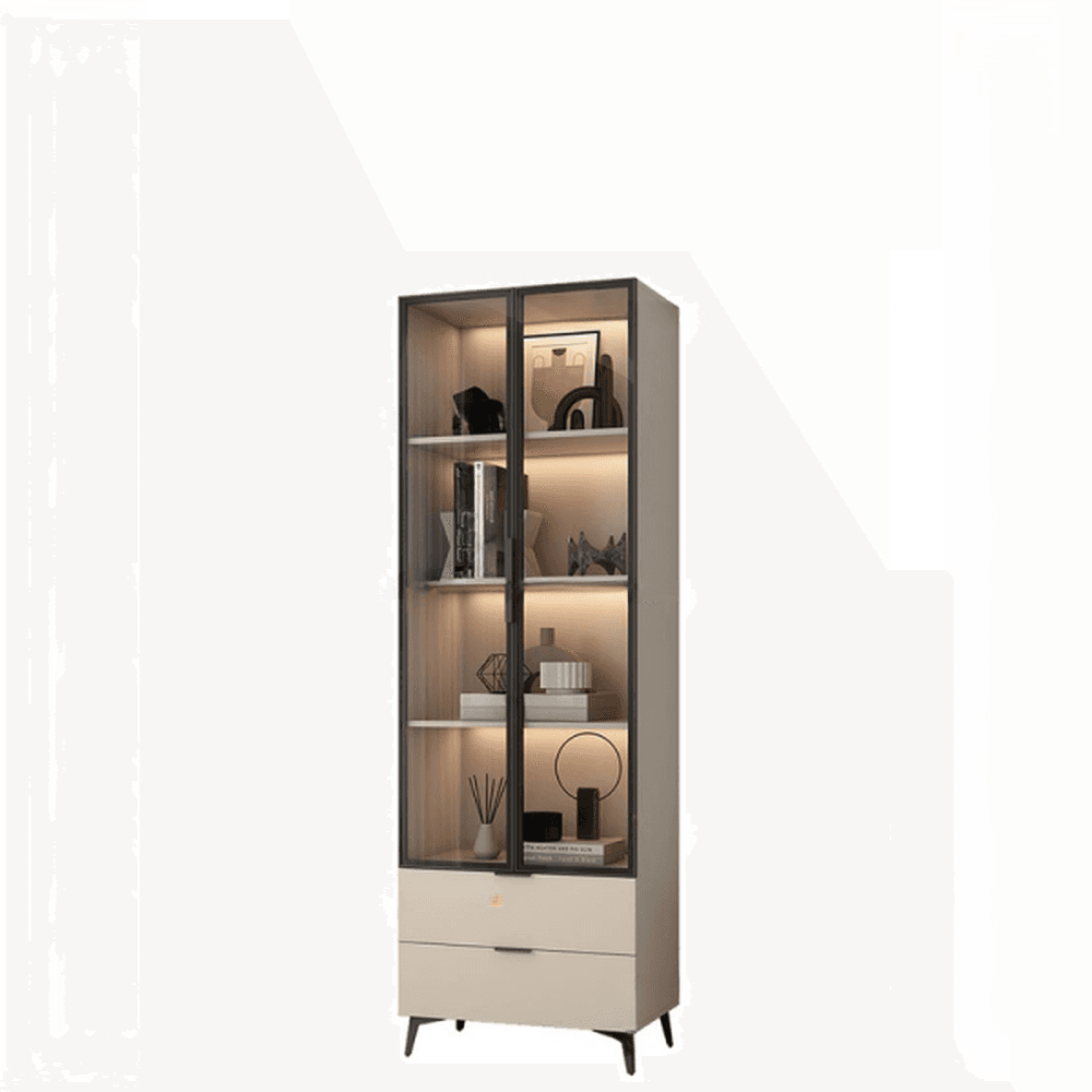 Brown Manufactured Wood Utility Storage Cabinet with Storage Cabinet, Glass Door, Cabinet Bars, Soft Close Drawer and Light - image 5