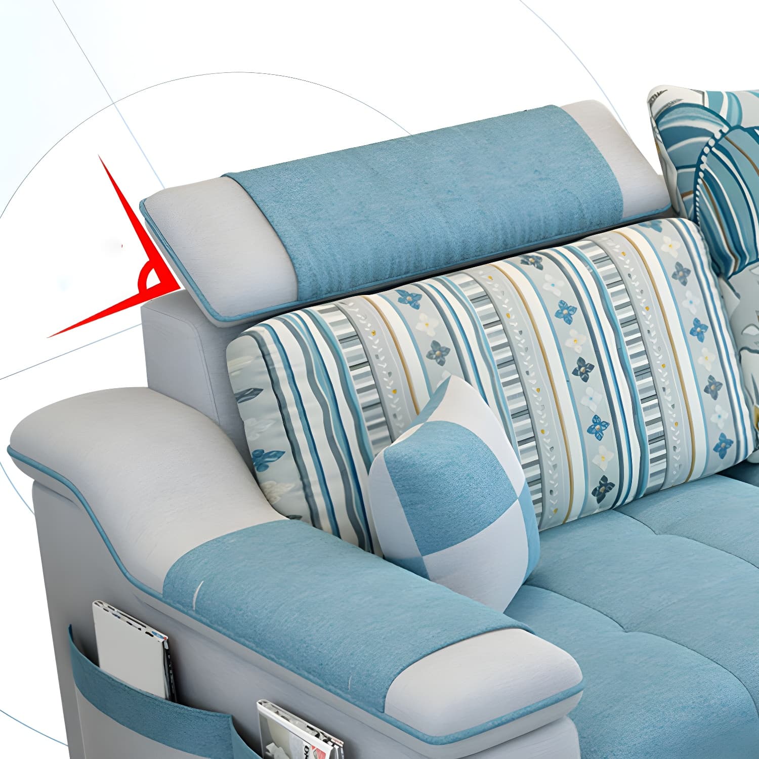 Modern Reversible Straight Sectional Sofa with Ottoman in Linen Upholstery, Sloped Arms - image 16