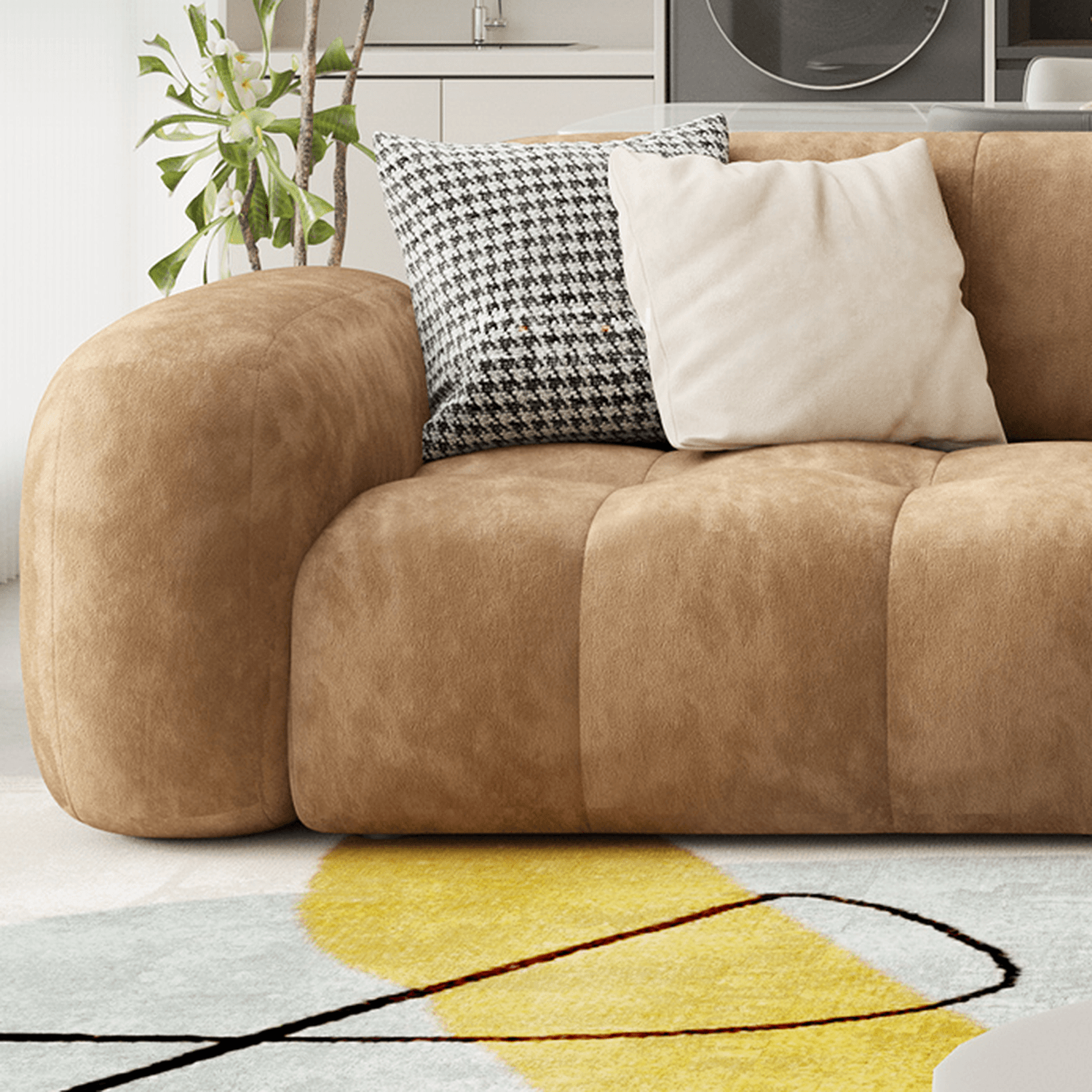 Channel Back L-Shape/Straight Right Hand Facing/Horizontal Sofa Recliner/Sofa Couch in Brown/Beige with Concealed Support & Pine Wood Frame for Living Room - image 7