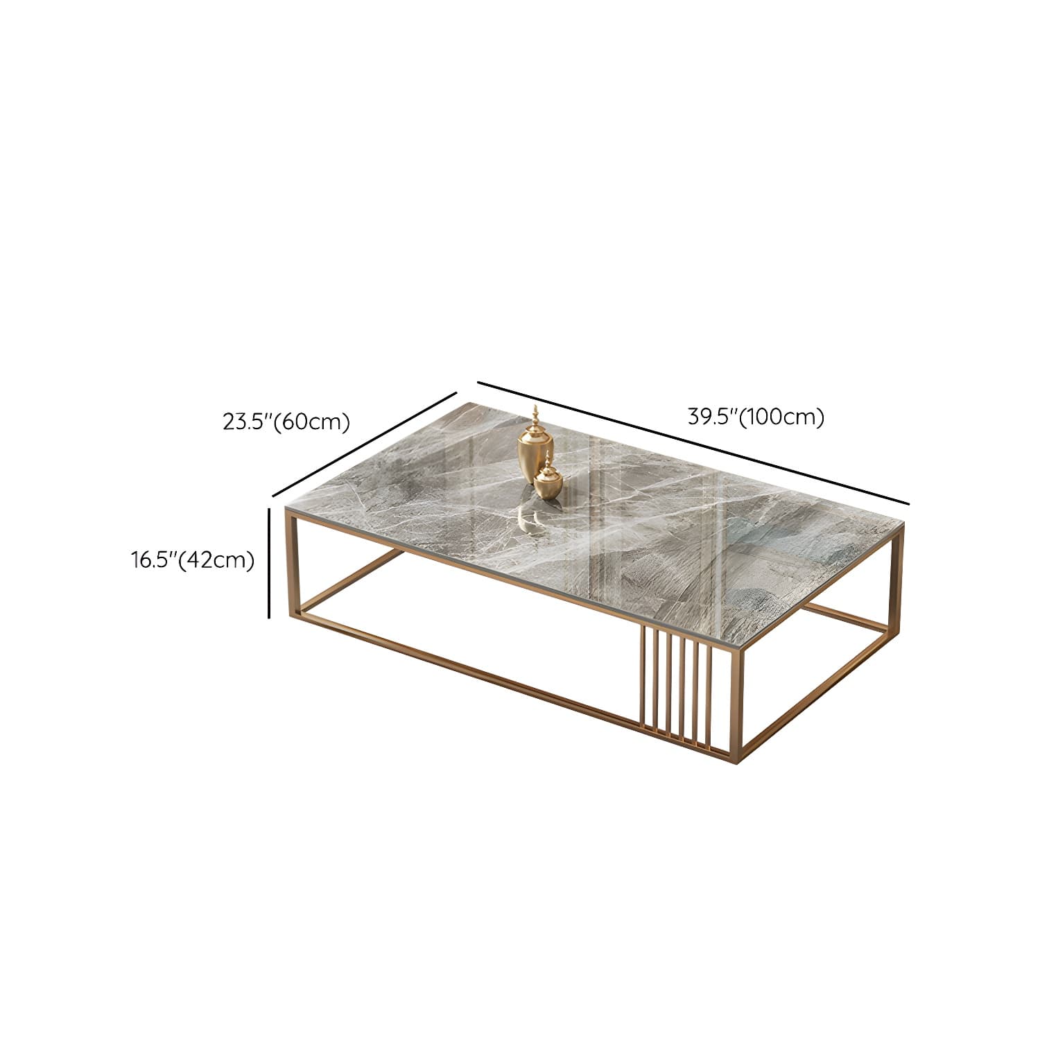 Glam Style Gold Iron Frame Coffee Table Gray Slate Table Top Coffee - image 16