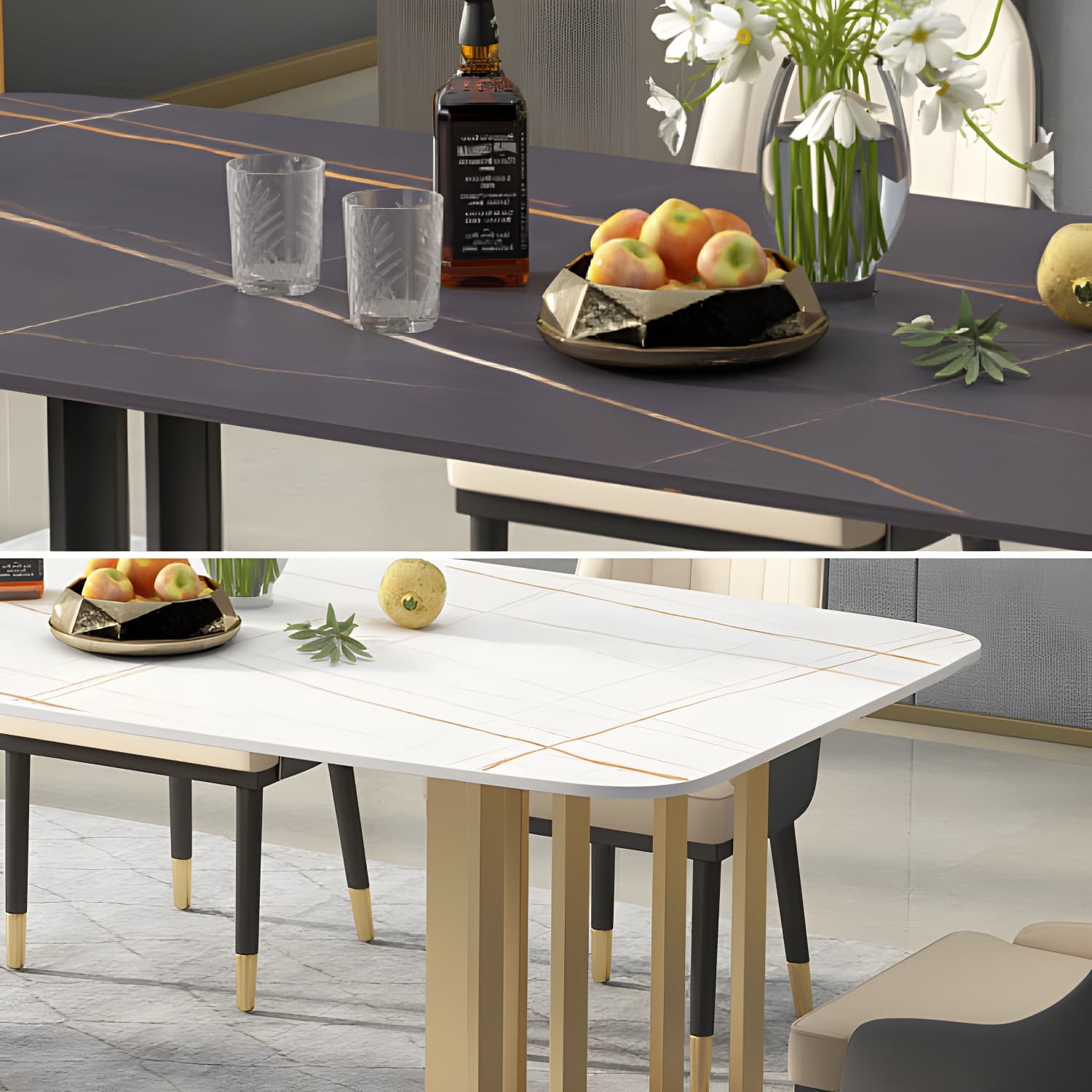 Traditional Luxury Dining Table White and Black Marble Rectangle Dining Table for Home - image 6