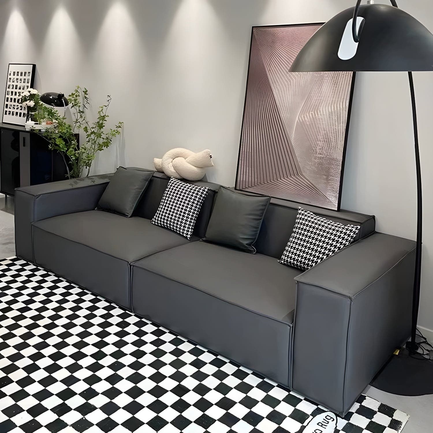 Extra Long Modern Wood Sofa with Stain Resistant Fabric and Seat for 5 People