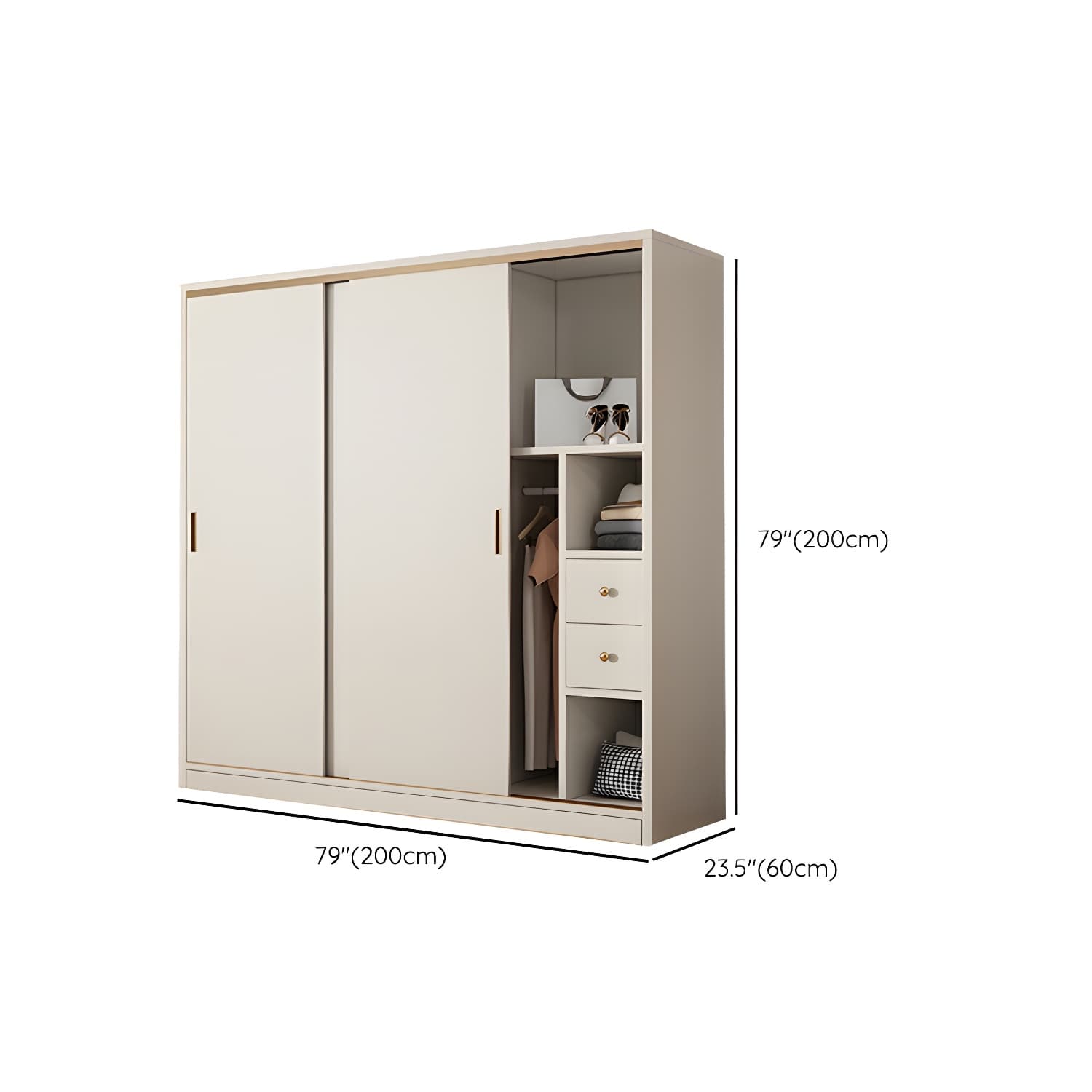 Modern White Wood Wardrobe Armoire with Sliding Doors and Soft Close Drawers - image 14