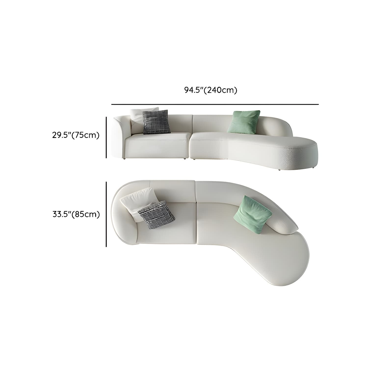 Scandinavian Wood Frame Curved Sectional Sofa in Beige Sherpa Upholstery, 2 Piece Set - image 13