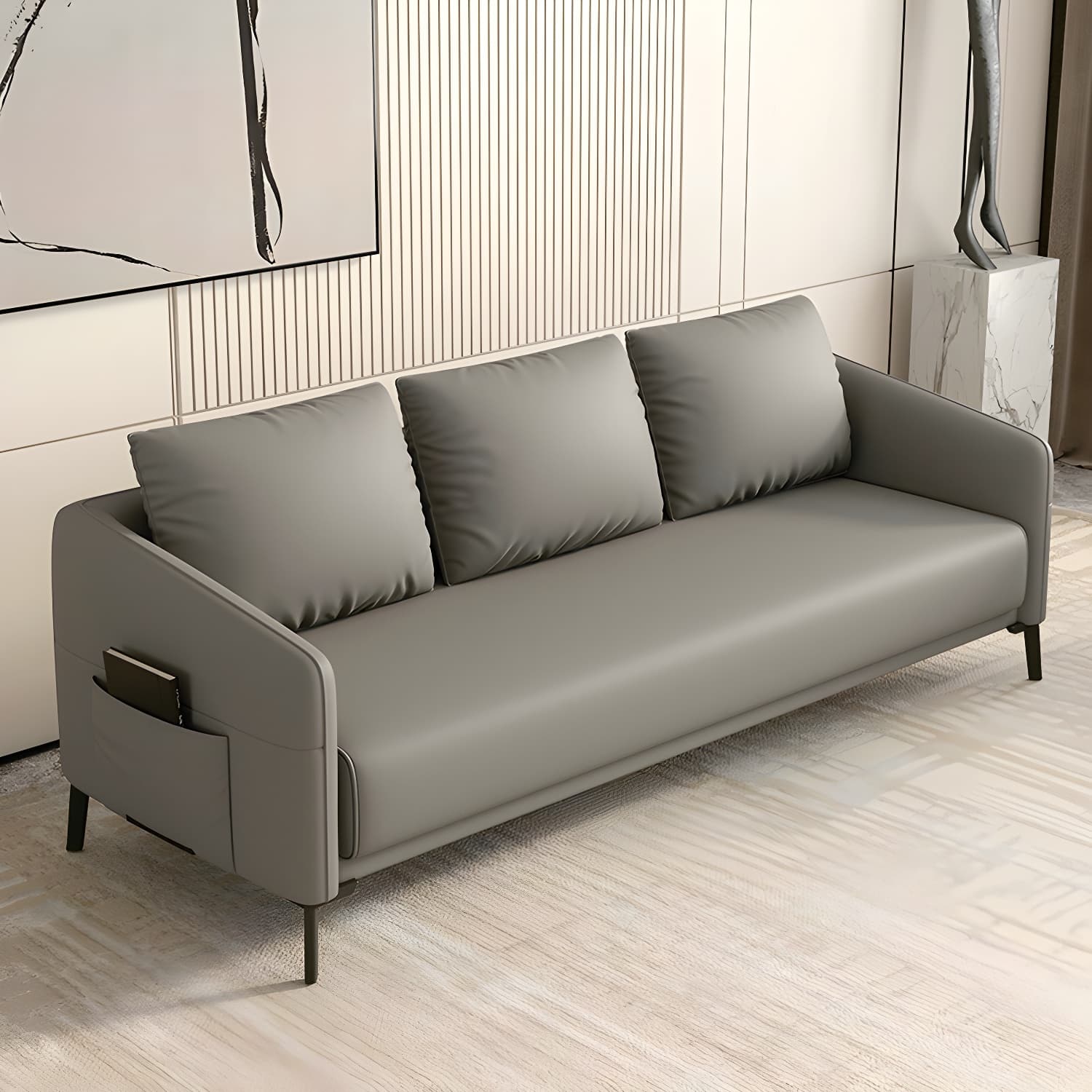 Modern Wood Frame Standard Sofa with Square Arms in Solid Color & Tear Resistant - image 5