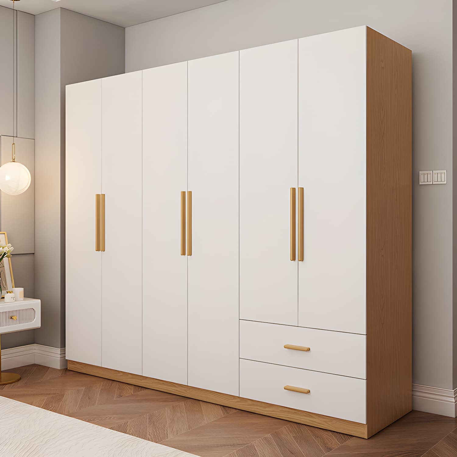 Contemporary Style Wardrobe Wooden Bedroom Closet with Hinged Door - image 3