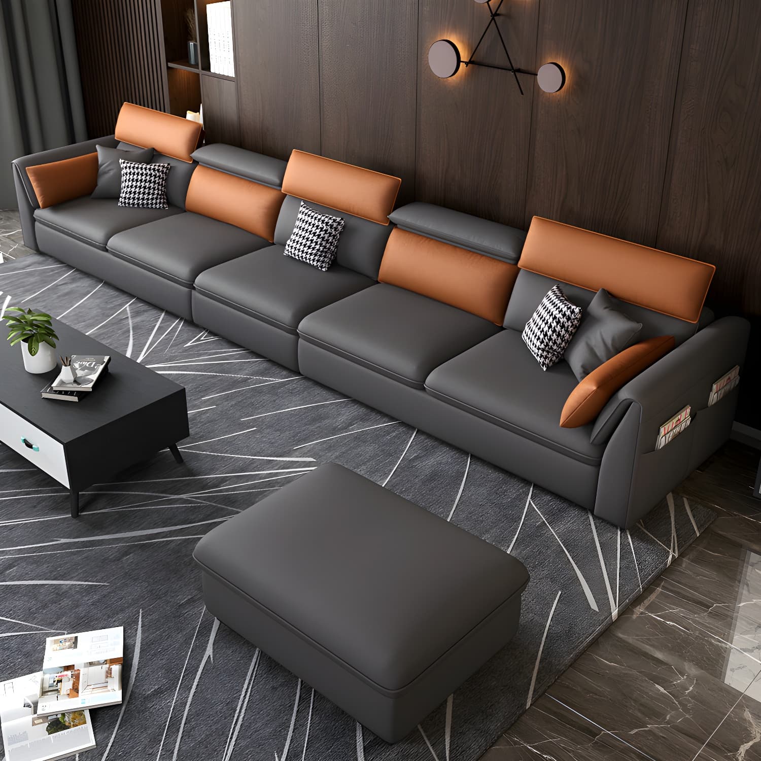 Gray Tech Cloth Large Over 109 in Pine Wood Non-Tufted Pocket Storage Gray Sectionals - image 4