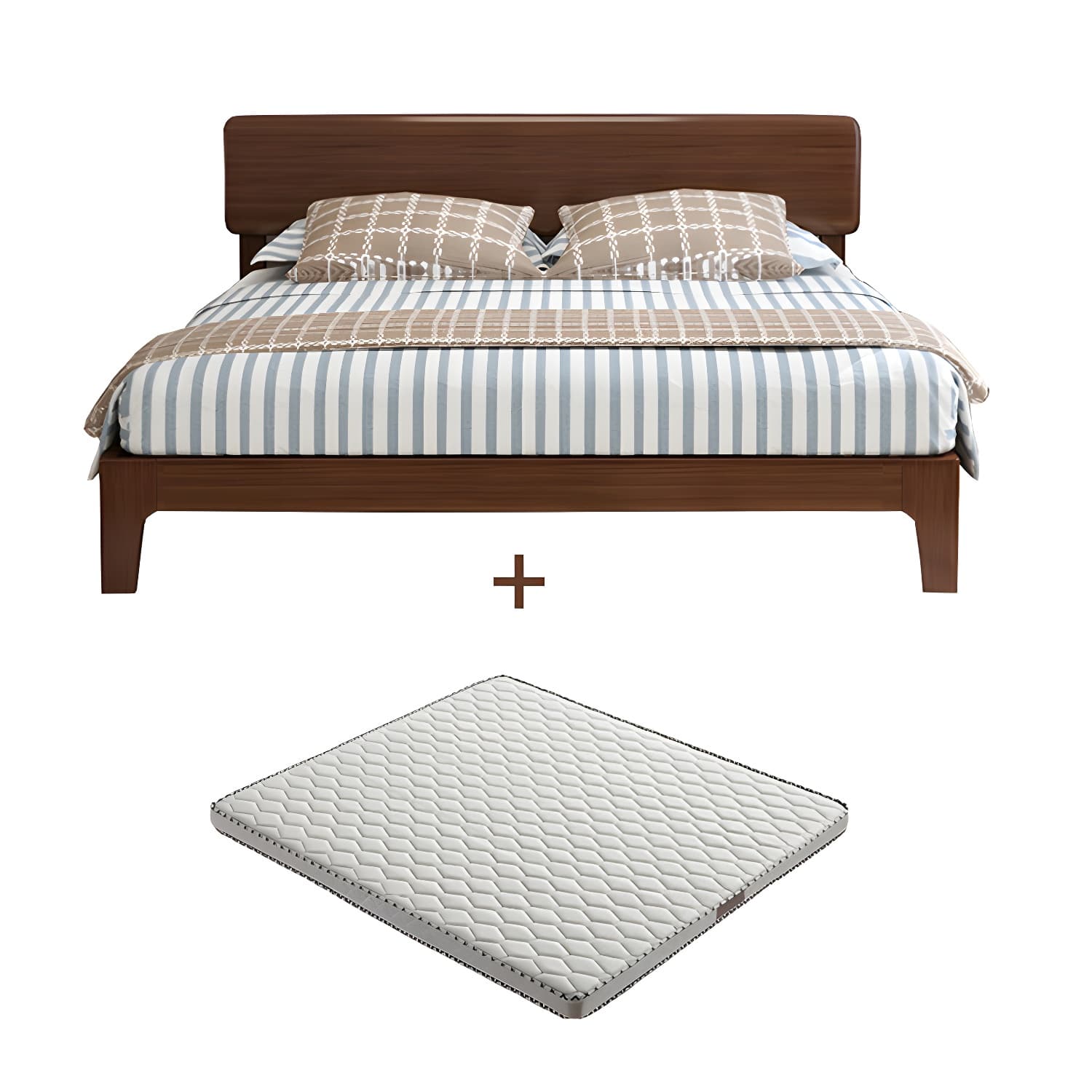 Traditional Solid Wood Panel Bed 34.65" H Low Profile Bed Frame Set in Brown - image 8