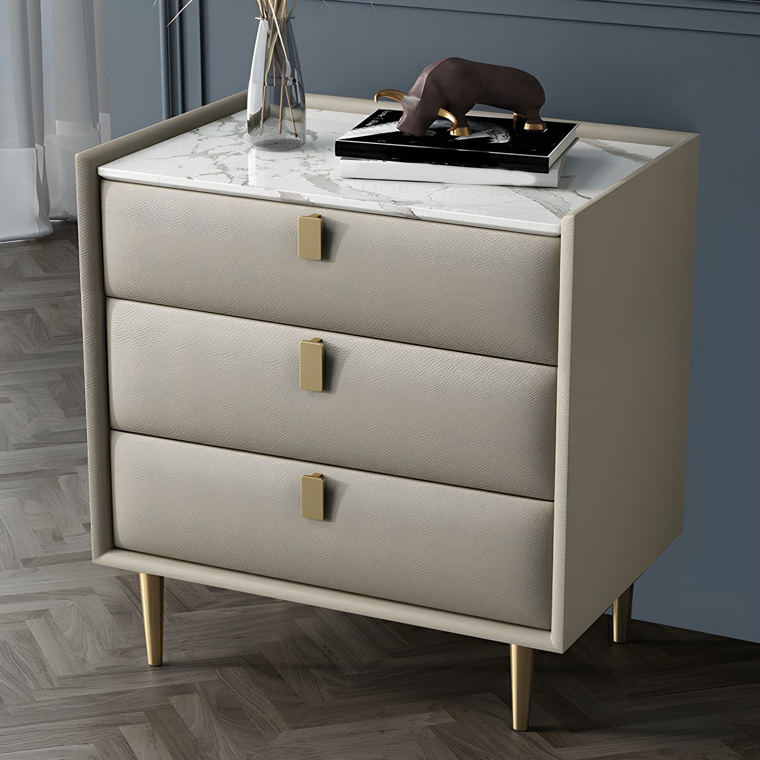 Modern Faux Leather Nightstand with Drawer Storage in Standard Height - image 4