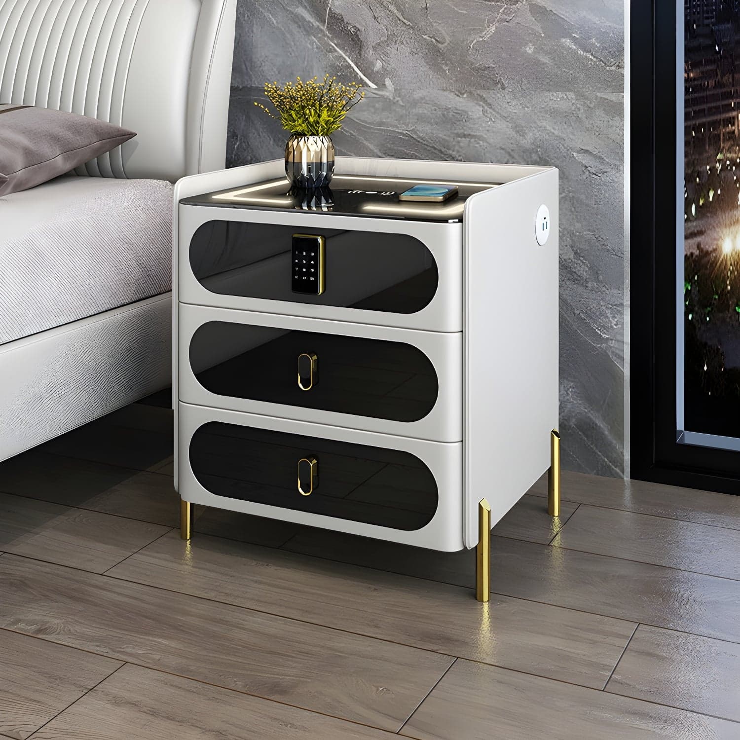 Ornate Bedside Cabinet Made from Solid Wood Shape in Rectangular for Bedroom - image 5
