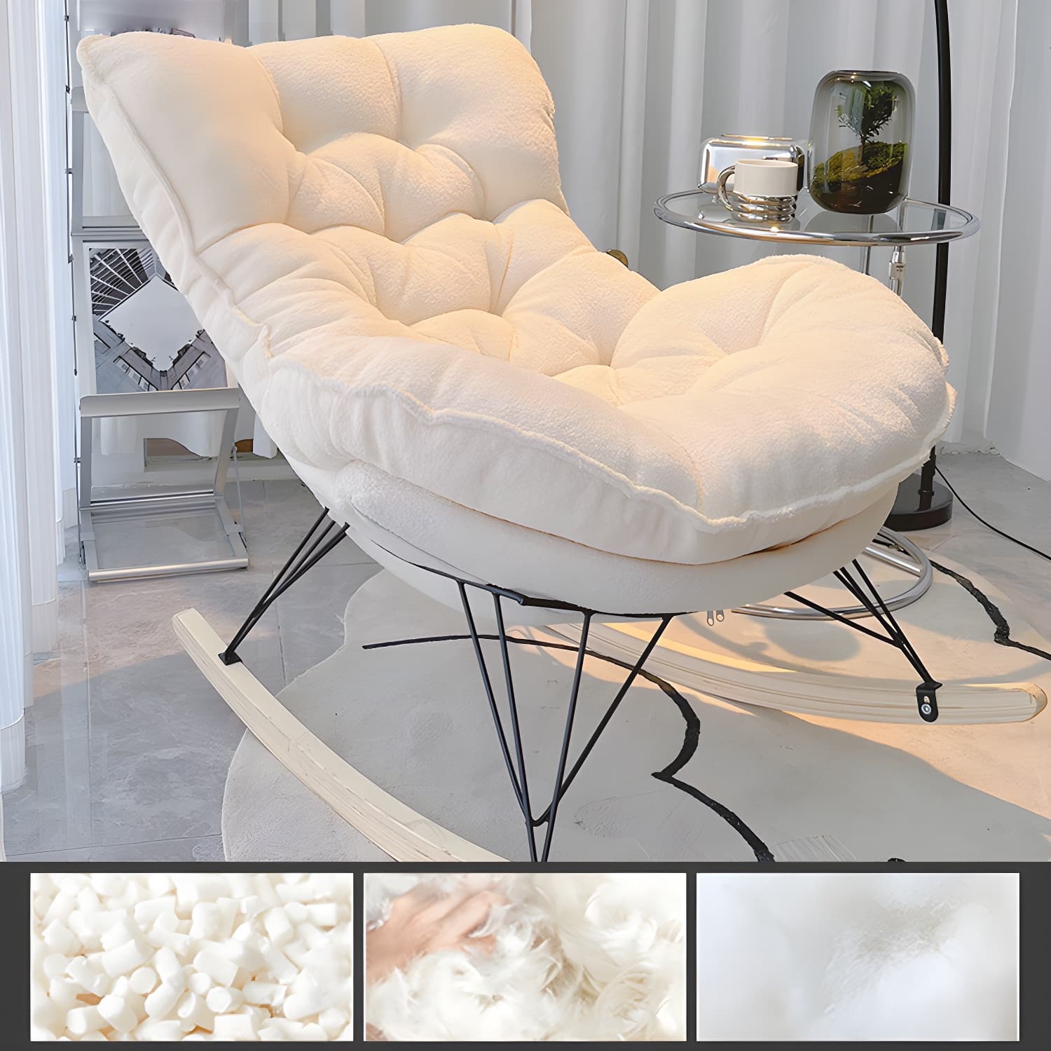 Modern Tufted Upholstered Rocking Chair with Natural Wood Legs - image 5