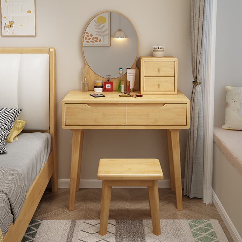 Contemporary Medium Wood Rubberwood Push-Pull Standing Makeup Vanity, No Suspended, Non-Upholstered Chair(s) - image 5