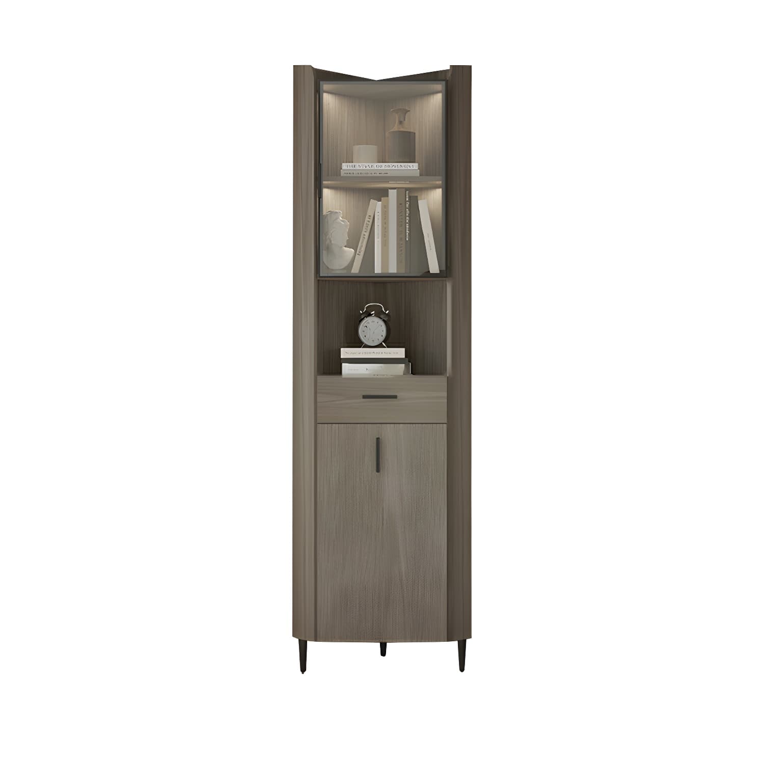 Small Modern Corner Accent Cabinet with Wood Counter Top, Drawers Included, and Metal Legs - image 9