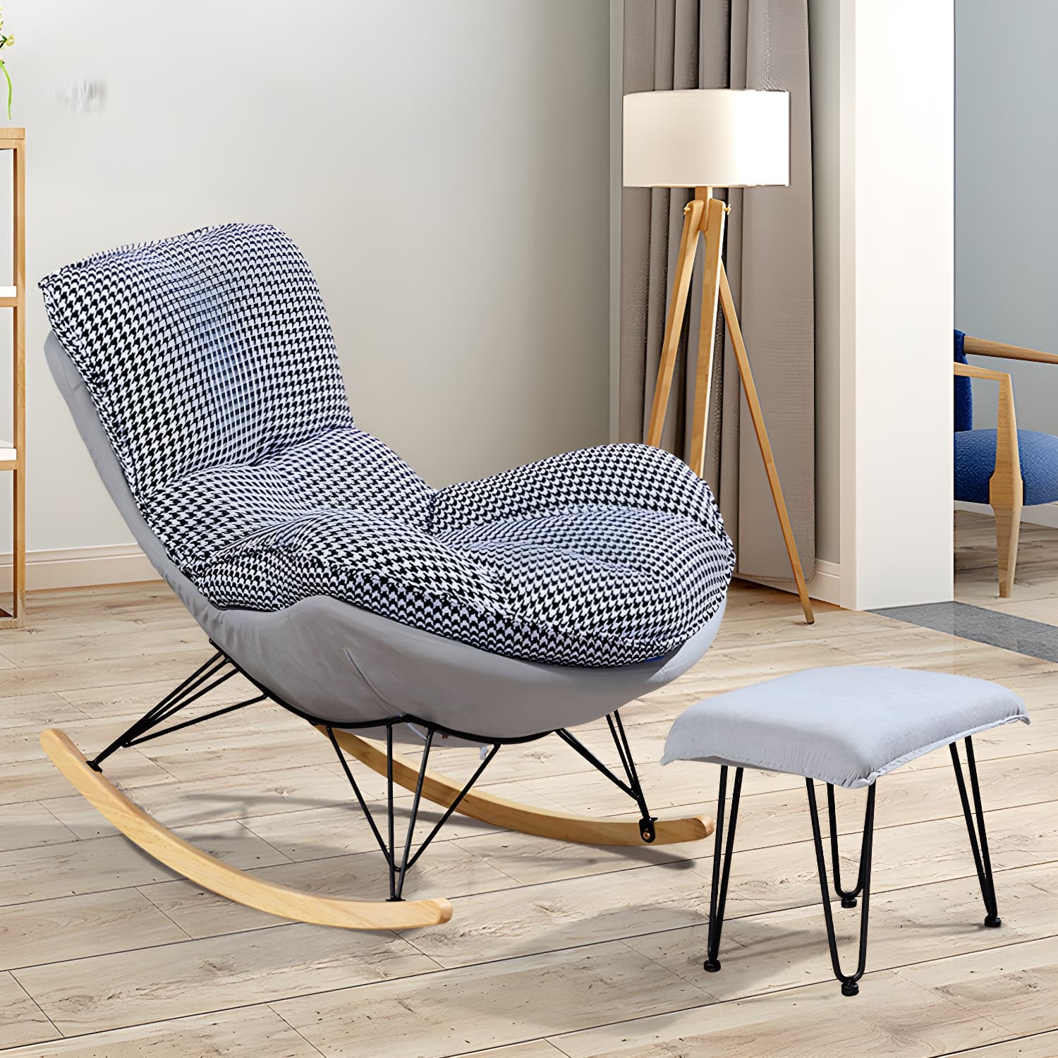 Modern Rocker Upholstered Tufted Cushions with Light Legs Glider - image 5