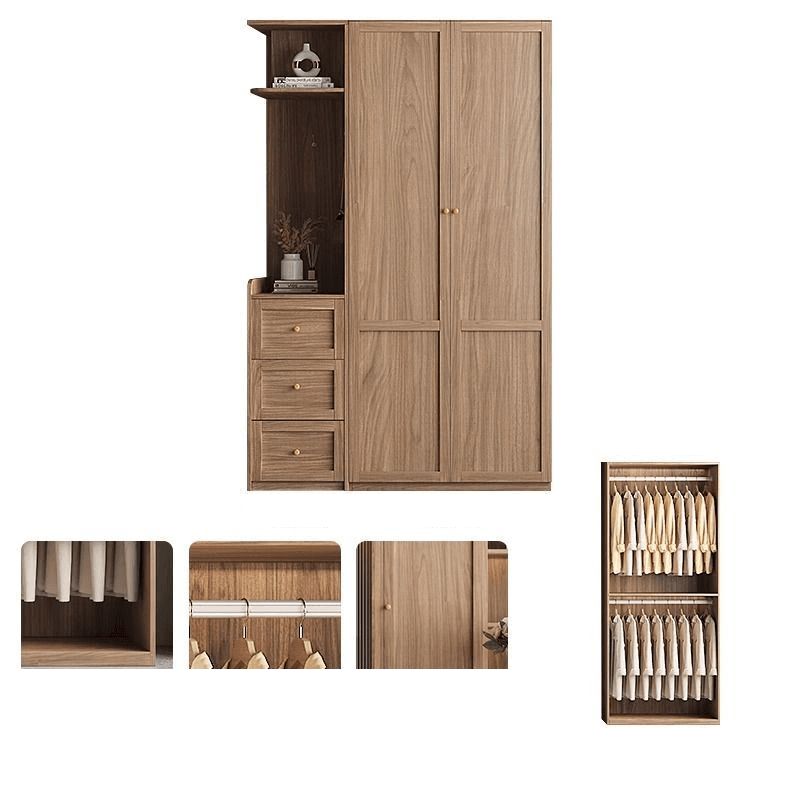 Minimalist Timber Sepia Cabinet Armoire with Interior Shelves & Clothing Rack & Soft Close Drawer & Soft Close Door - image 9