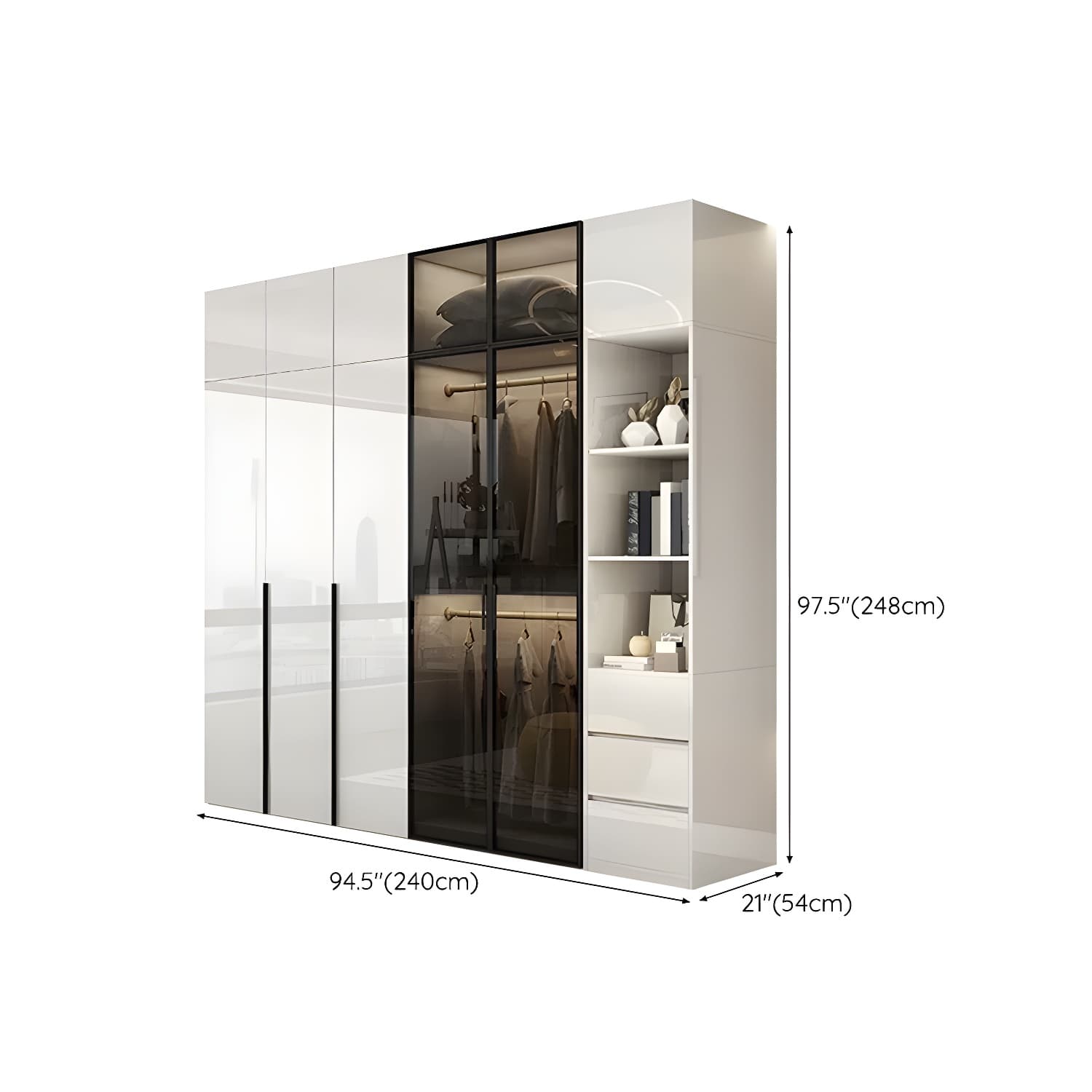 Sleek White Wood Wardrobe Armoire with Soft Close Drawers and Shelves - image 39