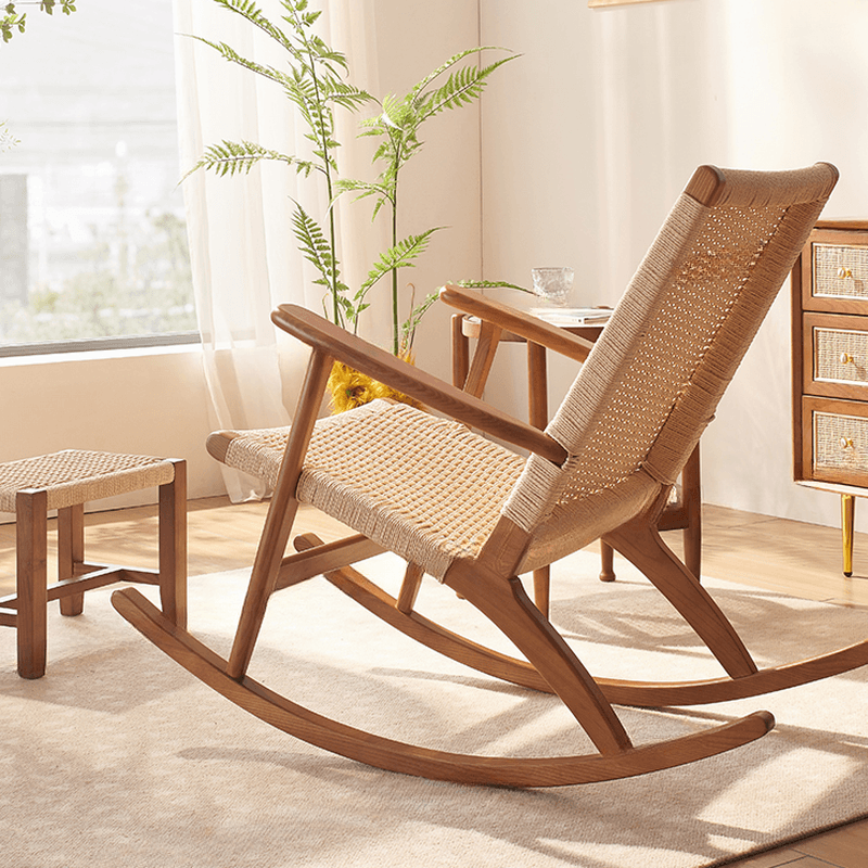 Asian Style Wicker Front Porch Rocking Chairs with Track Arm - image 9