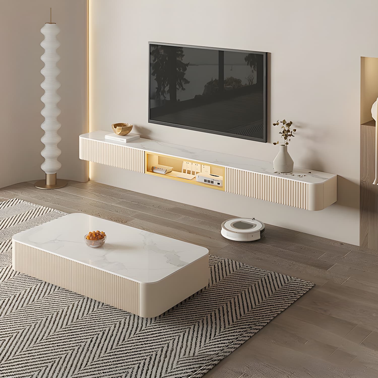 Contemporary TV Media Stand with Drawers Floating TV Stand Console - image 3