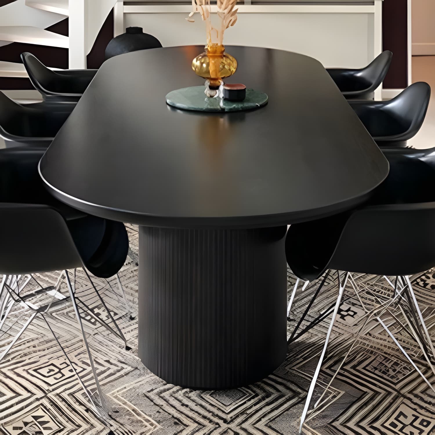 Modern Pine Wood Table for Restaurant Black Dining Table with Double Pedestal - image 9