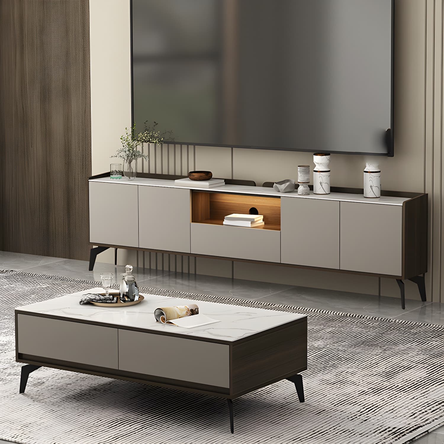 Stone Media Console TV Stand Modern TV Stand Console with Drawer - image 3