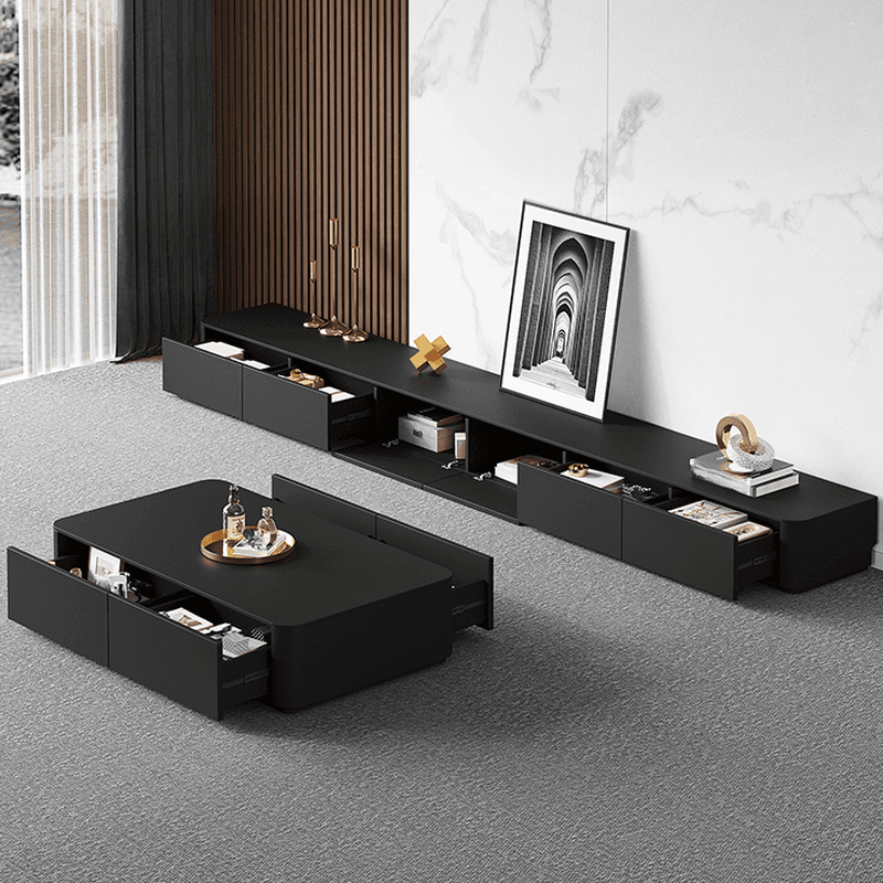 Black Contemporary Wood TV Stand with Shelf, 2 to 4 Drawers, 2 Cabinets, and Cable Management - image 3