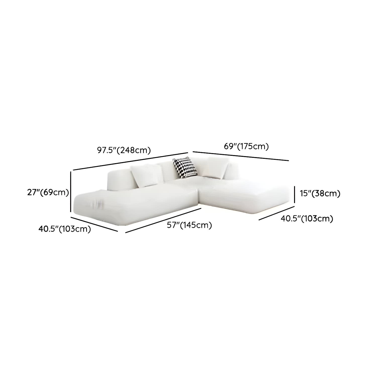 Modern Beige Tech Cloth One Arm Sectional Sofa with Wood Frame - image 14