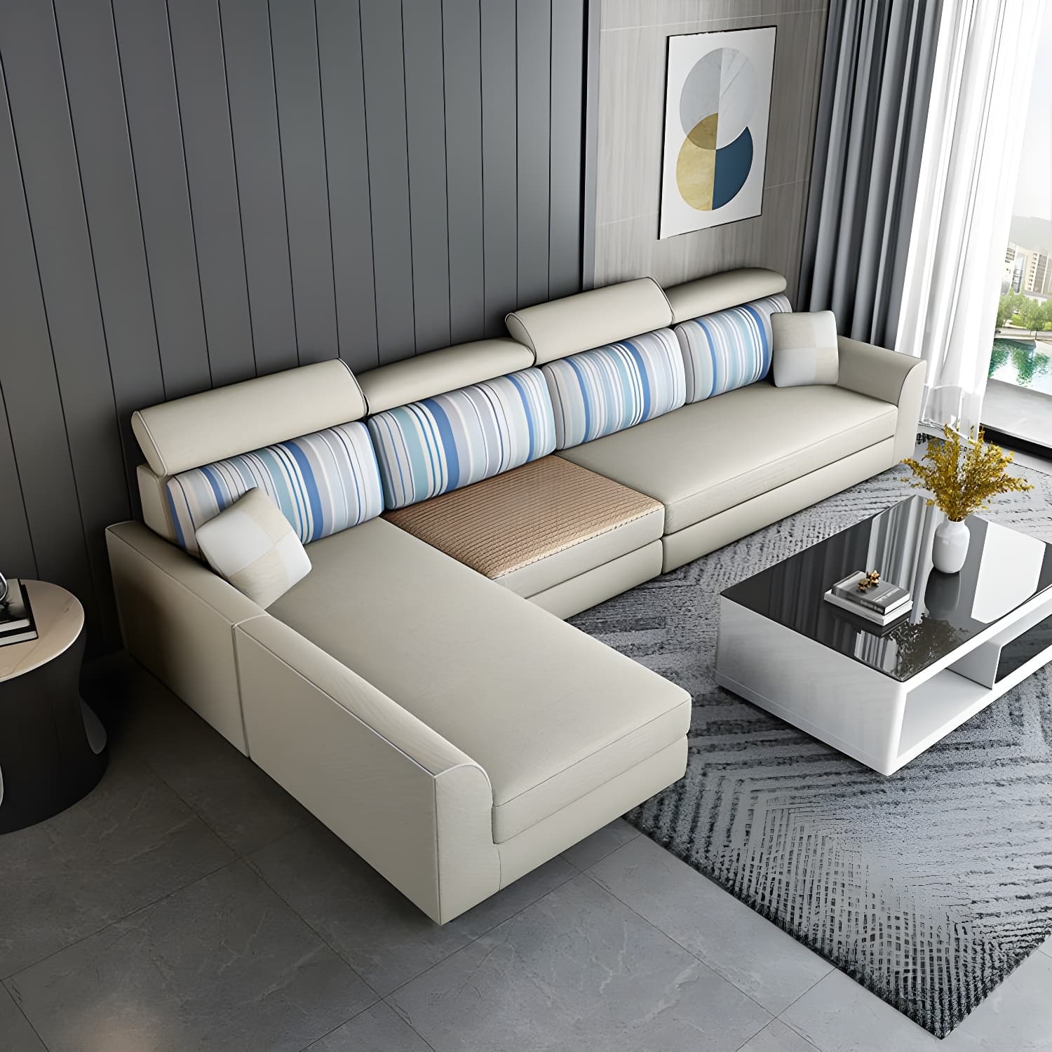 Modern L-Shape Reversible Wood Frame Sectional Sofa Chaise Set - image 12