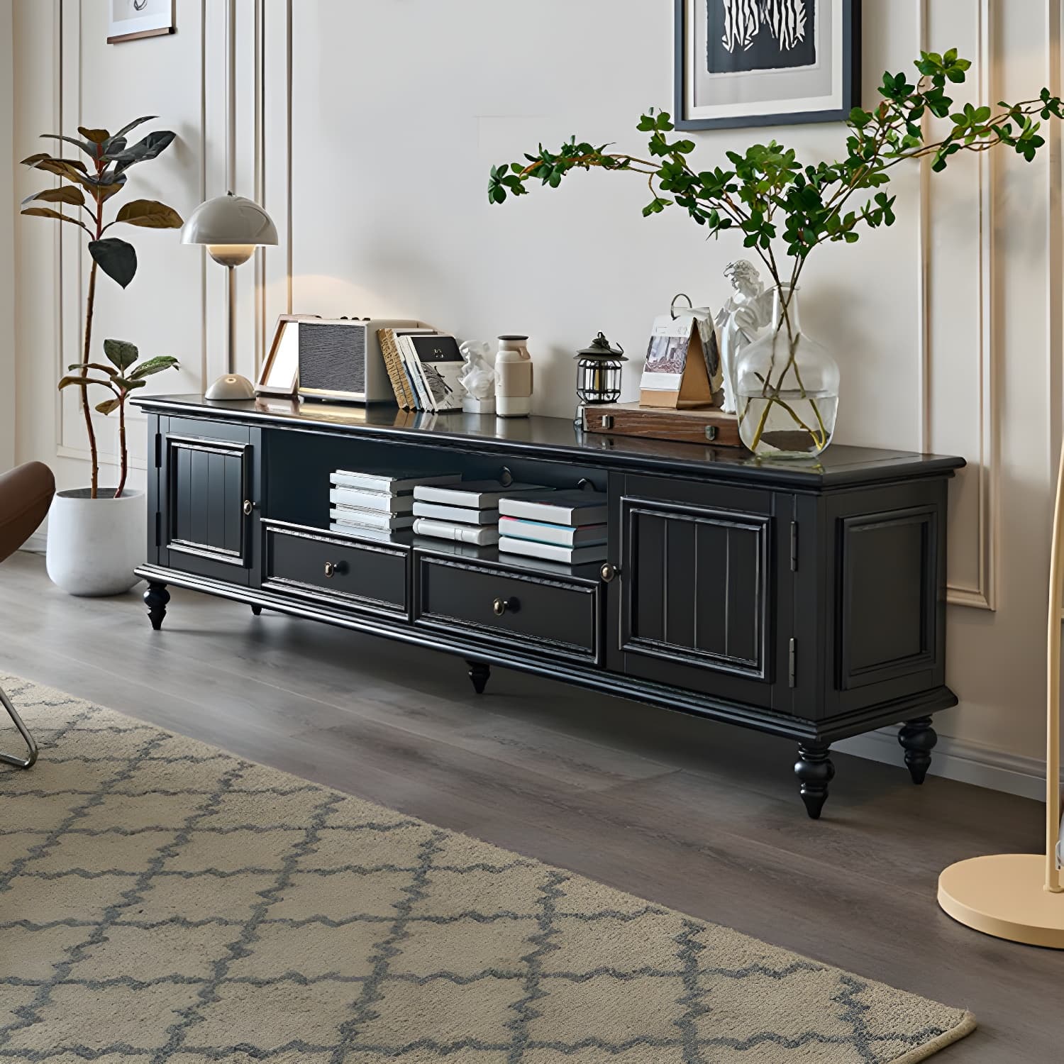 Modern Wood TV Stand with Open Storage & Cabinet Included - Standard Height - 3 Cabinets - With Legs - image 4