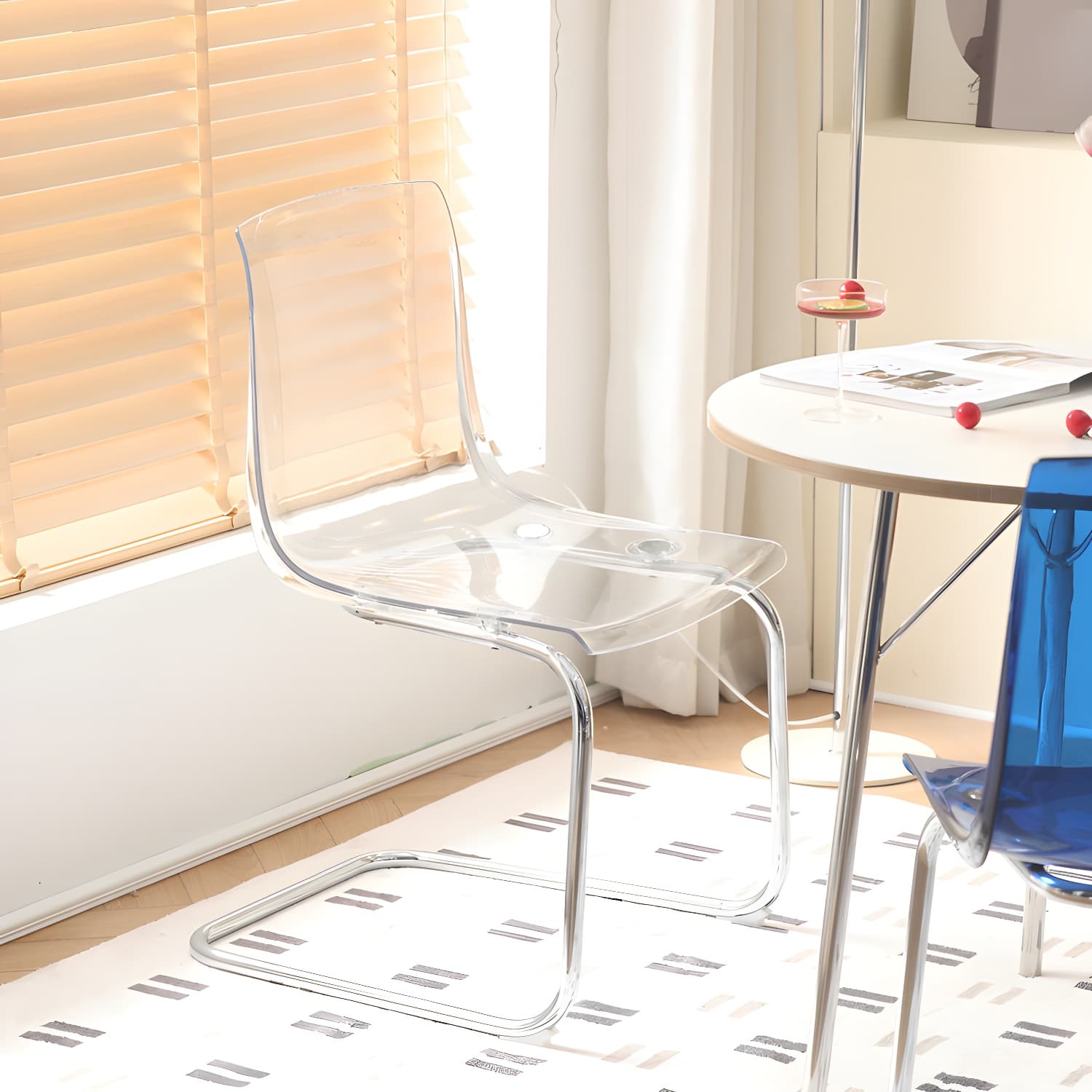 Modern Low-Back Side Chair in Plastic & Acrylic with Metal Legs - Silver - image 10