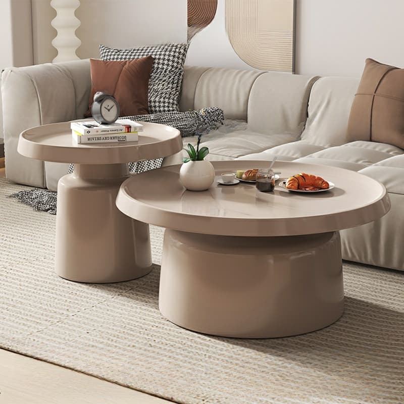 Modern Pedestal Non-Upholstered Round Nesting Coffee Tables Metal Top and Base - image 5