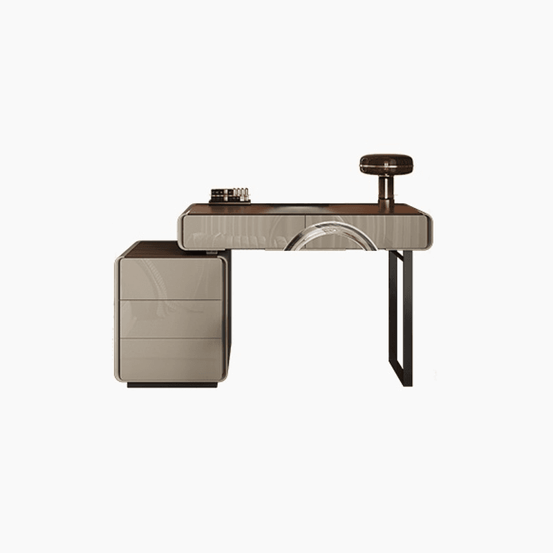 Modish Large/Standard Vanity Set in Gray with 5/8 Drawers, Polymer Frame, Mirror Lights, and Chair