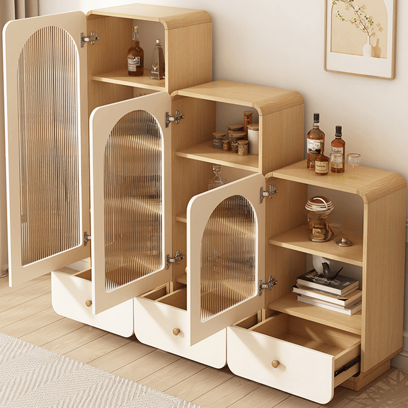 Modern White Lumber Narrow Sideboard with Single Drawer, 4 Shelves/Three Internal Shelves/Two Internal Shelves, Glass-panel Door - image 9