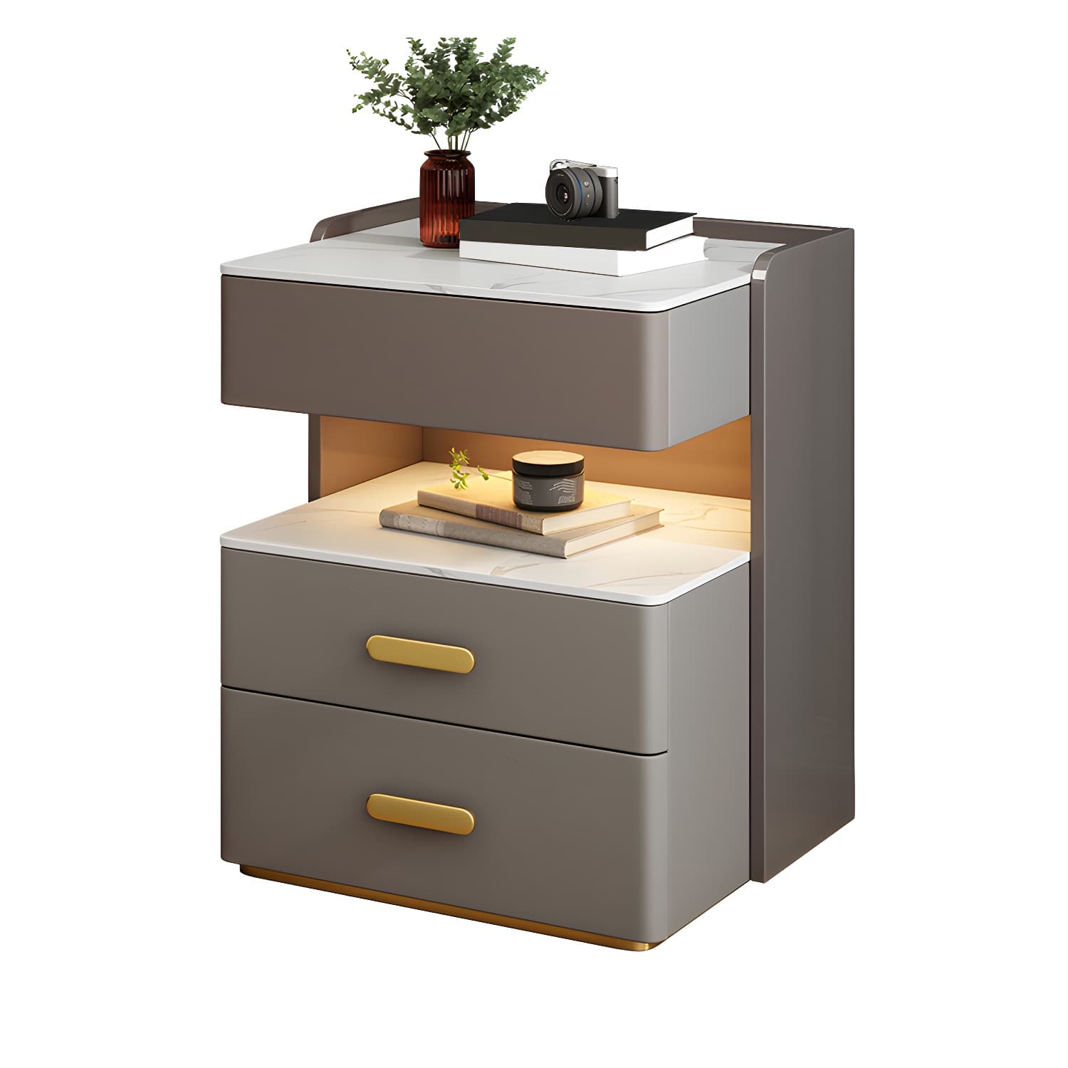 Open Storage Night Table Modern Bed Nightstand with 3 Drawers - image 7