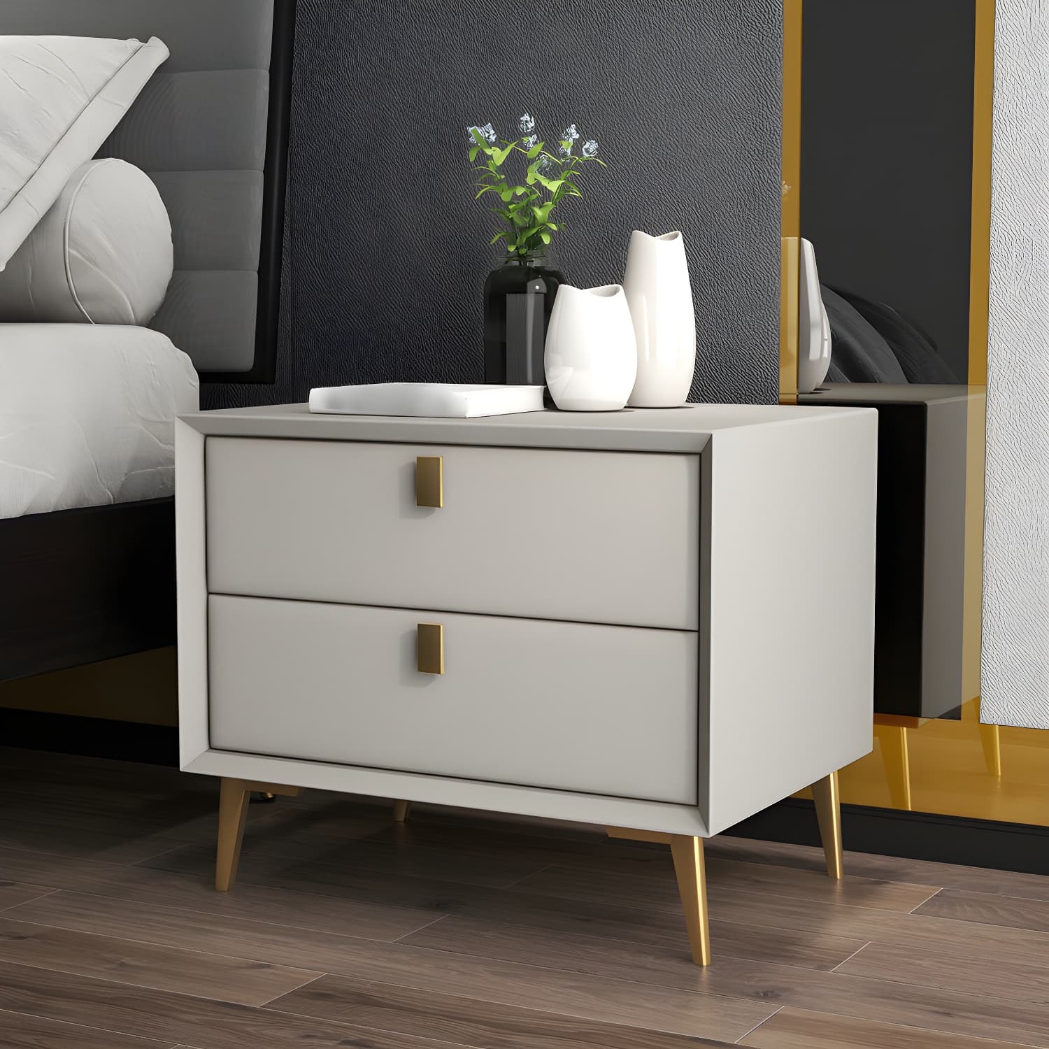 Glam 19'' Tall Bed Nightstand Solid Wood 2-drawer Legs Included Accent Table Nightstand - image 15