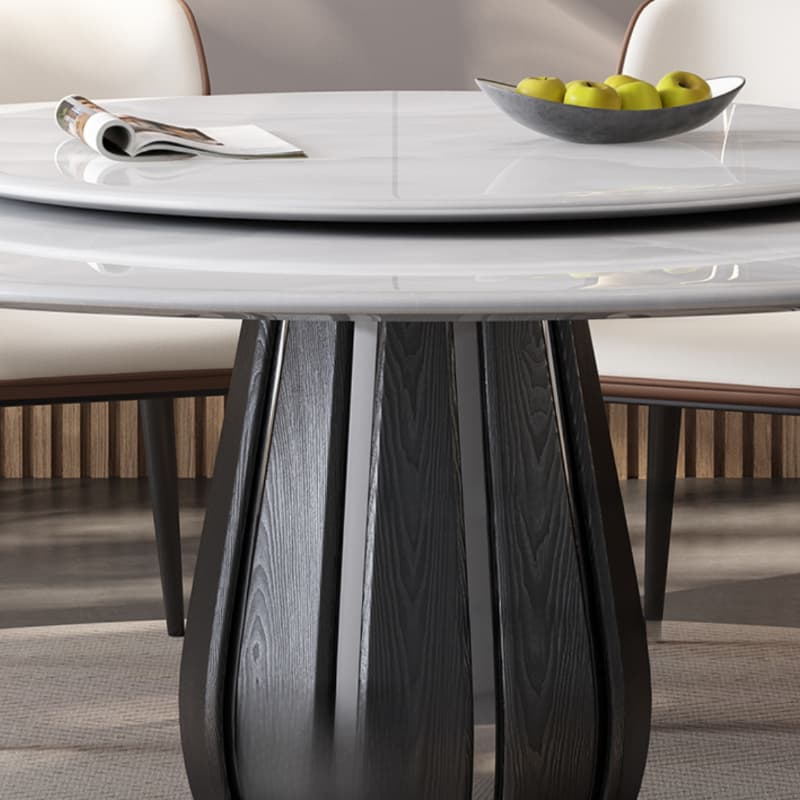 Circular-shaped Slate Stone Dining Table Set with Stump Base, Upholstered Back Chairs, Seats 6 People - image 9