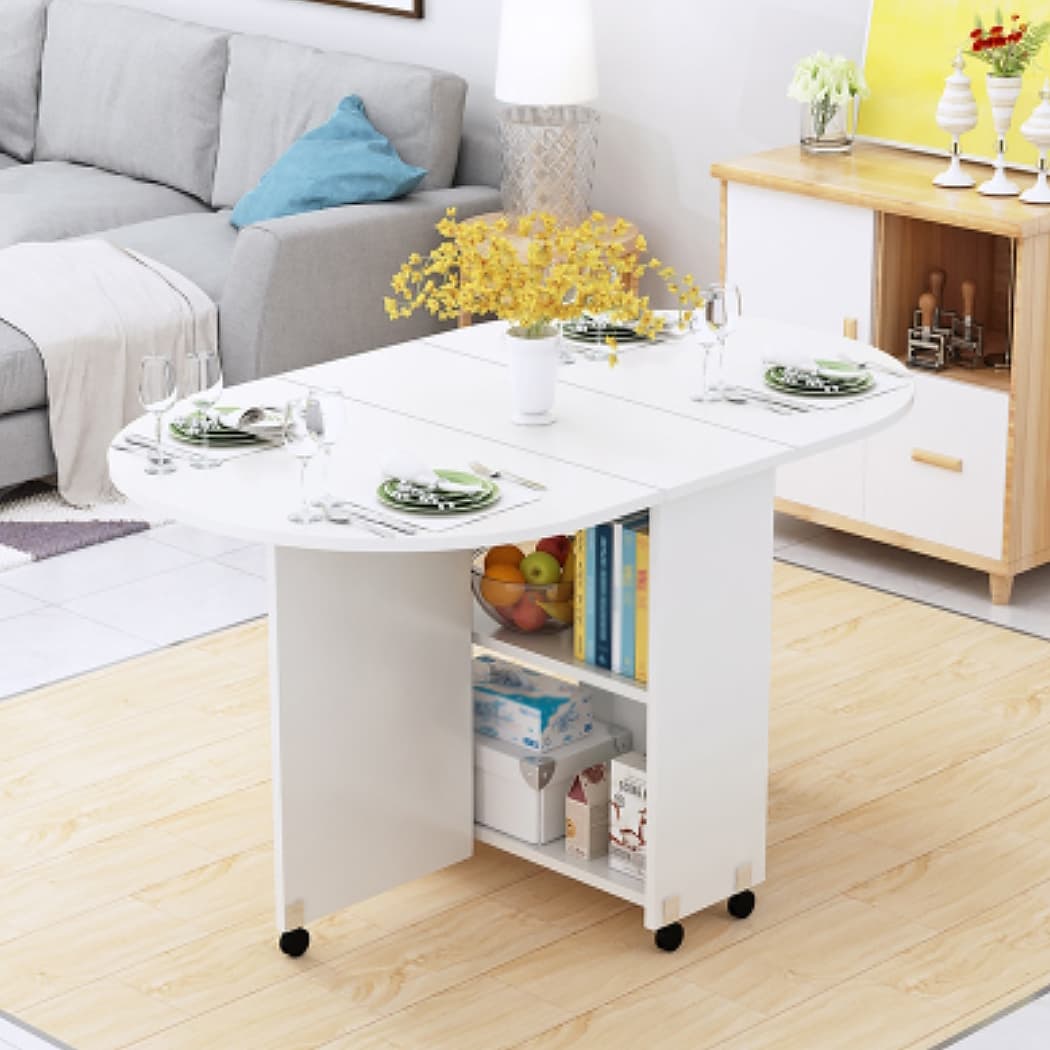 Solid Wood Mid-Century Modern Table Oval Solid Wood Top Table with Drop Leaf - image 4