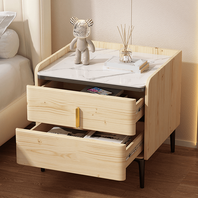 Minimalist 2 Tiers Drawer Storage Bedside Table with Faux Marble Countertop - image 11