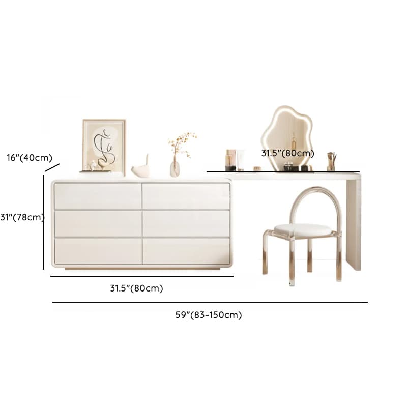Large White/Transparent Vanity Set with 6 Drawers, Polymer/Lumber Frame, Lighted Mirror, and Scalable Chair - image 34