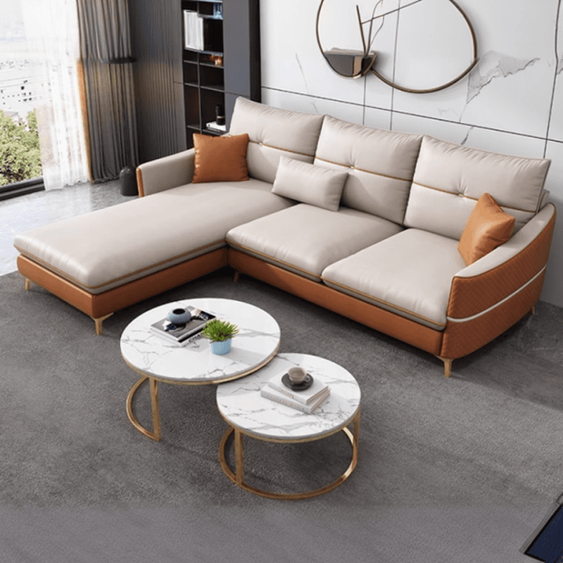 Straight/L-Shape Sofa/Sofa Chaise with Horizontal/Right Orientation, Sloped Arms, and Stitch-tufted Detailing