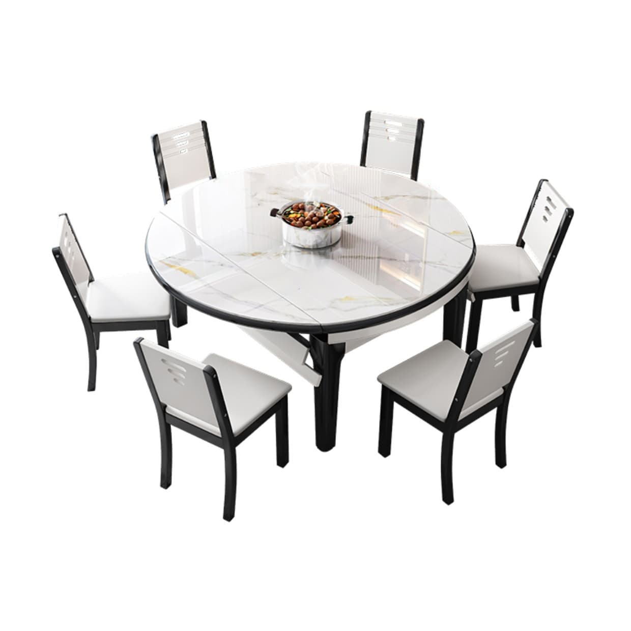 Modern Style Stone Furniture 7 Pcs Round Shape Dinette Table with Dining Chairs - image 4