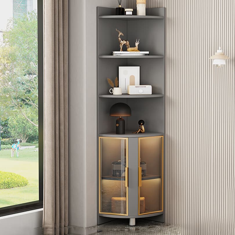 Modern Corner Accent Cabinet with Glass Doors and 2 Interior Shelves - image 5